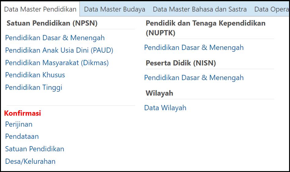 Menu Data Master Pendidikan Di Situs Data Kemdikbud Resmi