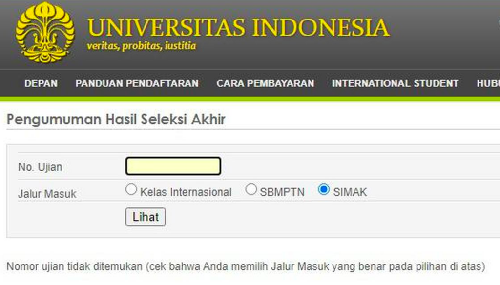 Jalur pendaftaran SIMAK UI