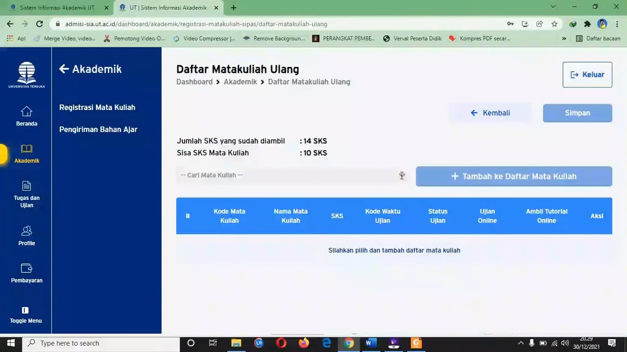 cara registrasi mata kuliah ut 3